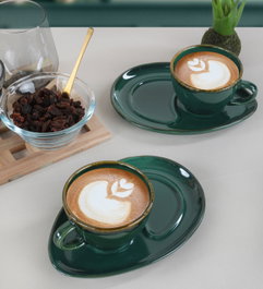 Hermia Juego de tazas de café de cerámica verde, 4 piezas